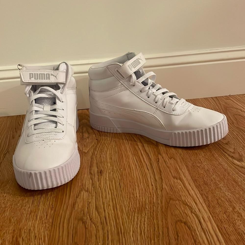 Puma high top soft foam white sneakers